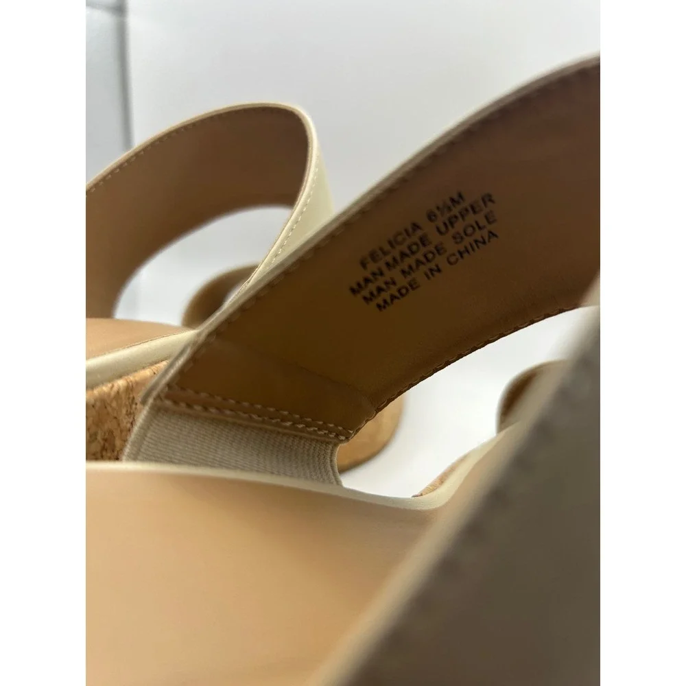 Crown Ivy Felicia Cream Wedge Slide Sandals Women's Size‎ 6.5 M Cork Platform